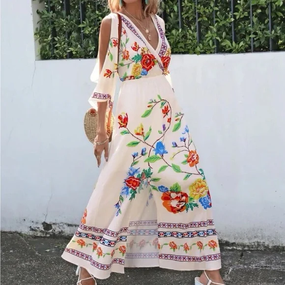 boho maxi dress with slit Boho Cotton Slit Summer Maxi Dress – Organic Cotton Godde